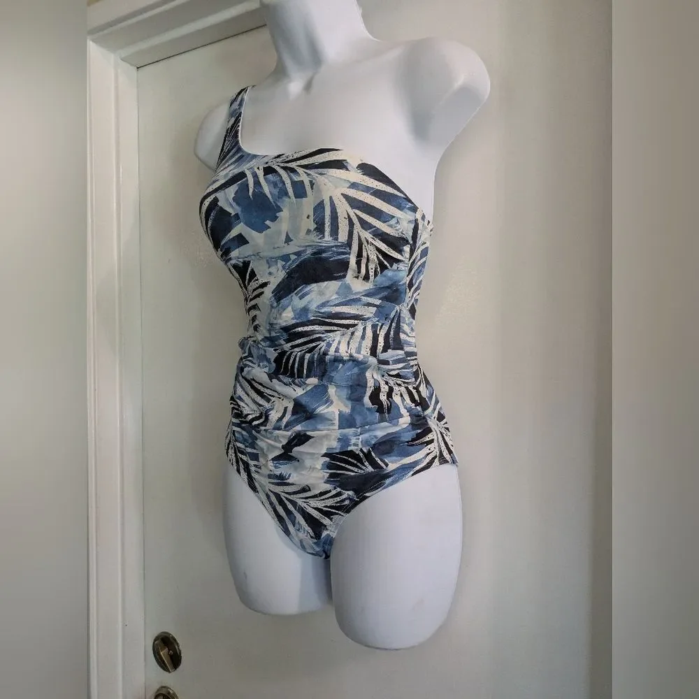 NipTuck Rhonda Congo Lao Blue One Shoulder One Piece Swimsuit Sz 4